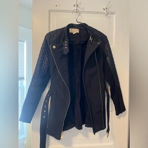 Michael Kors Black Leather Jacket with Gold Accents